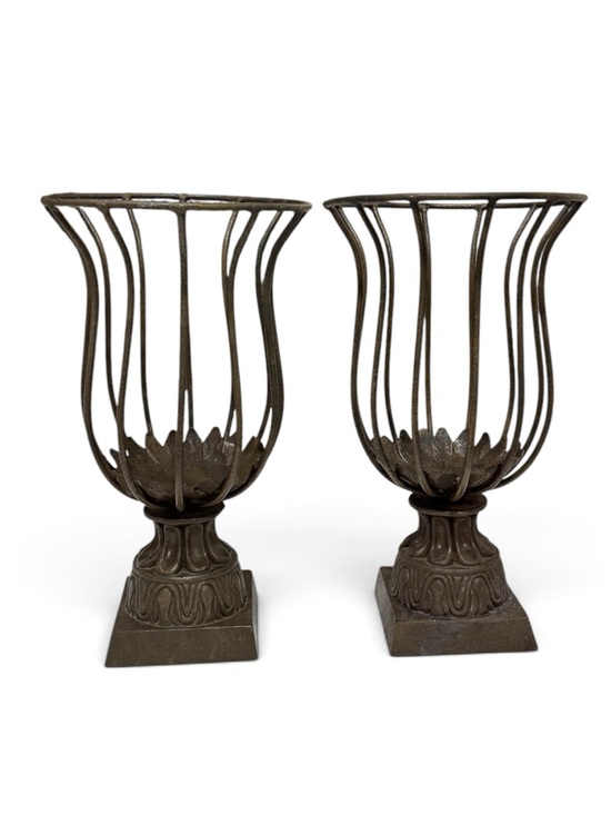 Vintage Other - Vintage Rustic Elegance Openwork Metal Urn Pair Candle Holders